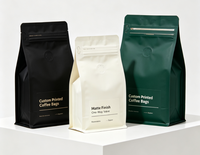 Sachet de café OEM à 8 soudures latérales en PET VMPET PE laminé avec valve de dégazage, fermeture éclair facile à déchirer, fond plat, qualité export, vente en gros