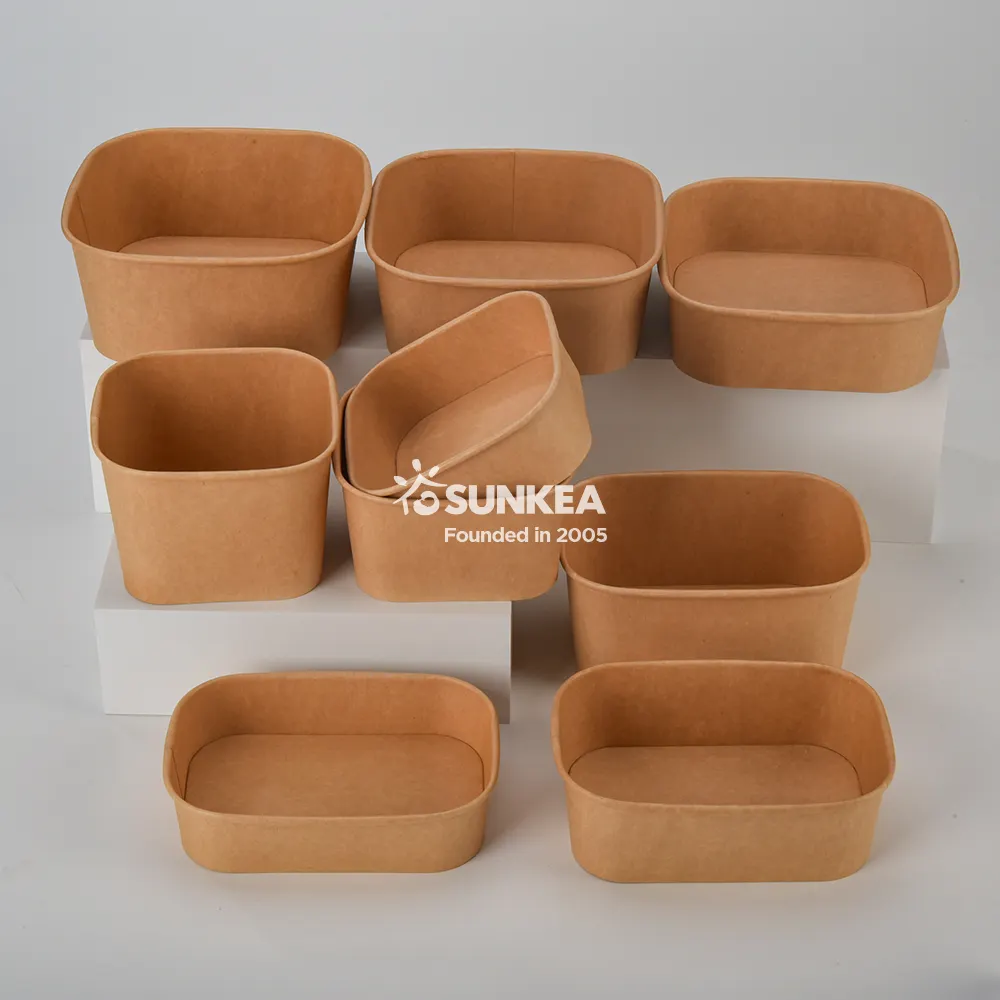 9 standard sizes Square Rectangular Salad Box Noodle Brown Kraft Paper Bowl