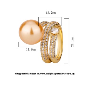 Wholesale Fashion Jewelry Eco-friendly Copper Gold Plated 14MM Gold Shell Pearl Open Unique <b>Cheap</b> Designer Vintage <b>Ring</b> - Product Image 2