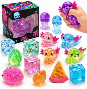 Cute Crystal Stress Figures Shiny Gel Axolotl Crab Octopus Jellyfish Diamond Ball Classroom Prize Toy <b>Pack</b> - Product Image 1