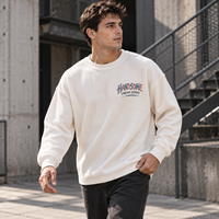 Sweat-shirt décontracté pour homme en maille gaufrée à col rond et manches longues, imprimé déchiré, style streetwear quotidien, vente en gros