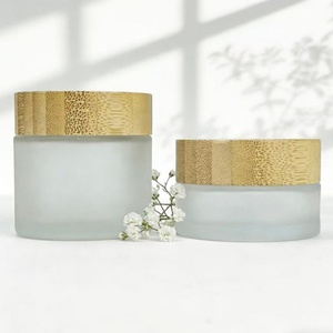 High Quality clear Frosted Face Cream Glass Jar with Bamboo <b>Cap</b> 30g 50g 60g 100g Wide-mouth Amber Body <b>Scrub</b> Cream Glass Jar - Product Image 6