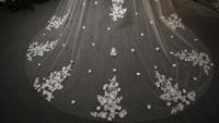 Doux doux élégant appliqué tulle dentelle ivoire longs voiles de mariée 3.8m * 3m vente chaude