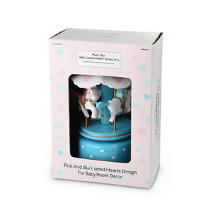 Boîte à musique carrousel avec 2 chevaux assortis, 19 cm, motif cœurs roses et bleus, pour la décoration de la chambre de bébé - Product Image 2