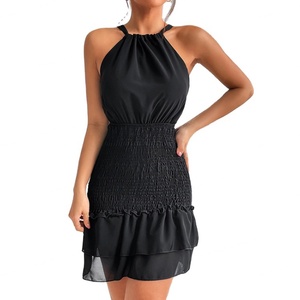 ชุดเดรสผู้หญิงแบบสั่งตัด คอ halter สีพื้น ผ้าชีฟอง ชุดเดรสฤดูร้อนทรงเข้ารูป กระโปรงระบายแบบสบายๆ - Product Image 1