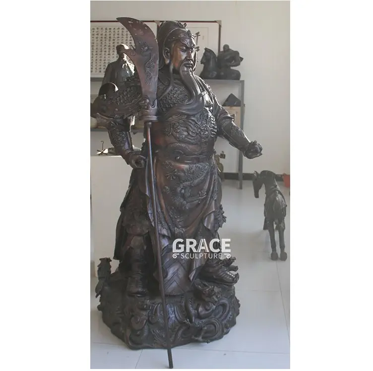 Estatua China religiosa de bronce de tamaño real, escultura de cobre