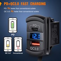 Voltmeter pengisi daya USB PD, kotak sakelar Rocker 4 Gang aluminium dengan PD Tipe C dan QC 3.0, Voltmeter untuk perahu mobil truk RV