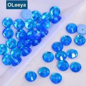 Pierres en verre à coudre de forme ronde à fond plat, couleur néon vif, de 3 mm à 10 mm, avec trou central, pour robes de soirée et de mode - Product Image 2