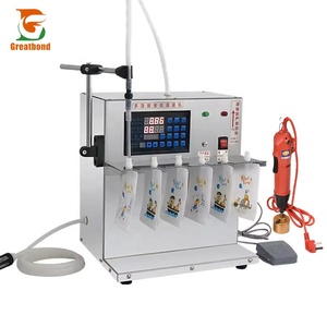 Máquina de llenado y dispensación de líquidos con seis cabezales para bolsas con boquilla, para bebidas, zumos, café, con tapa de rosca, de plástico, para escritorio, al por mayor - Product Image 1