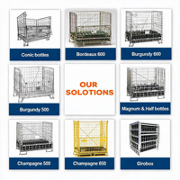 Conteneur en treillis métallique galvanisé pliable, empilable et durable, personnalisé pour le stockage en cave à vin, mobile et compatible avec les chariots élévateurs