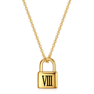Stainless Steel Padlock Necklace 19mm Laser Engraved Roman Numerals Daily Wear Gift Jewelry - Product Image 3