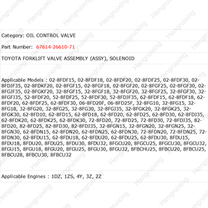 Электромагнитный клапан управления маслом в сборе для вилочного погрузчика 67614-26610-71 для 8FD 8-SERIES HCV - Product Image 6