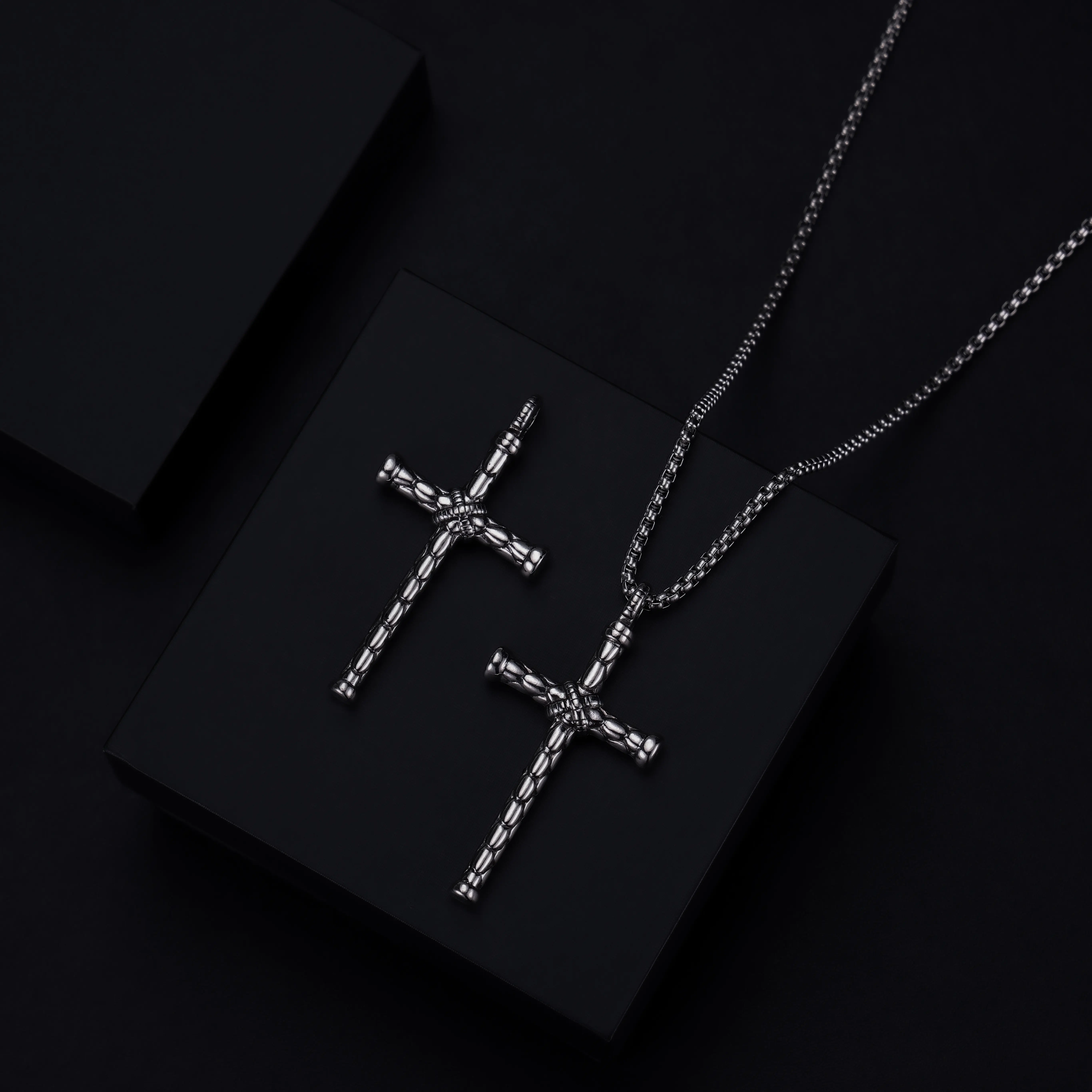 cross pendant necklace Twirling rope Religious jewelry Fashion personality retro floral men