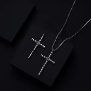 Cross Pendant Necklace Twirling Rope Religious Jewelry Fashion Personality Retro Floral Men