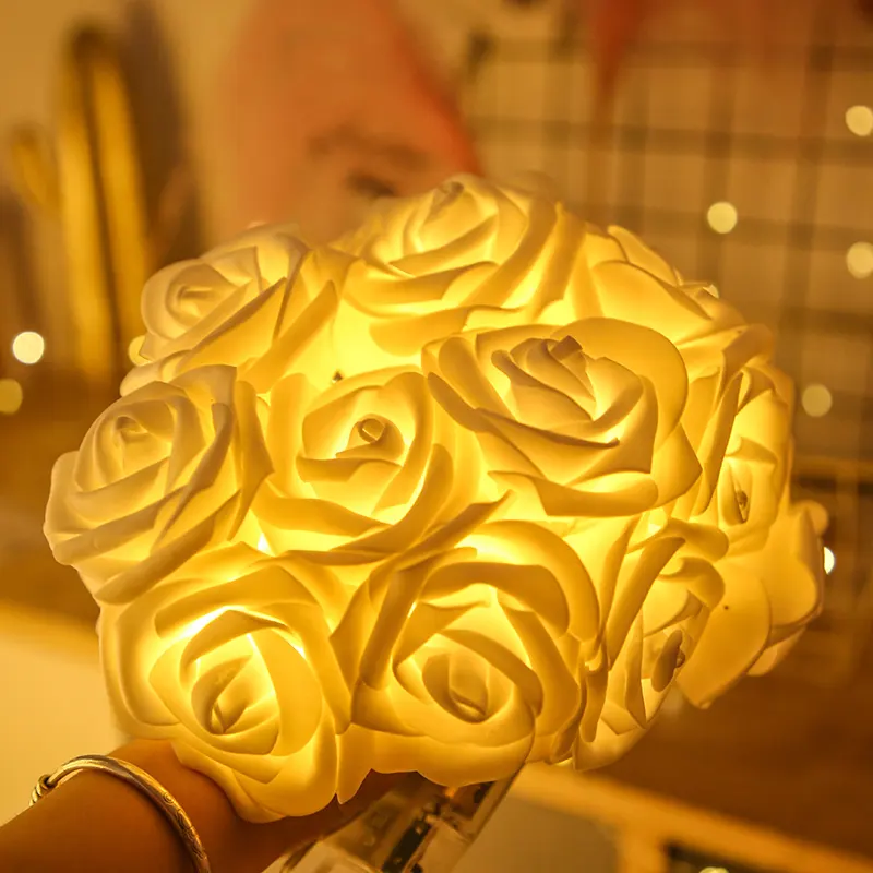 Led Rose Flower 15leds testa di fiore artificiale batteria luce String Decor Light