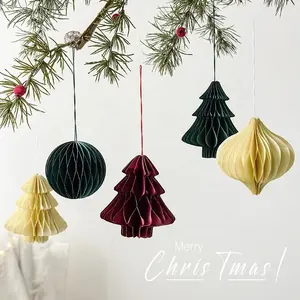 Mini decorazioni per feste natalizie a nido d'ape Origami pieghevoli fai da te albero di natale ciondolo a forma di sfera a nido d'ape