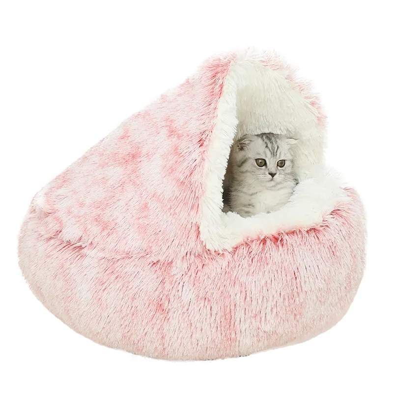 Cama redonda para animais de estimação lavável, almofada em rosquinha, para cachorros e gatos, almofada de pelo