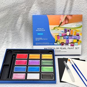 Set <span class=keywords><strong>de</strong></span> Pintura <span class=keywords><strong>de</strong></span> Acuarela Metálica <span class=keywords><strong>de</strong></span> Gran Capacidad, 12 Colores, 6ml, Pigmento Perlado con Pincel y Papel, Kit <span class=keywords><strong>de</strong></span> Arte No Tóxico <span class=keywords><strong>para</strong></span> - Product Image 1