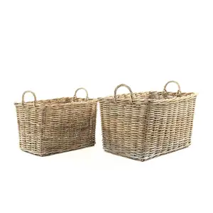 rectangle shaped wicker basket accessories storage made of rattan kubu grey weaving with plastic lining inside