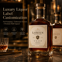 Etiquetas Personalizadas para Vino y Licores, Papel Texturizado con Estampado en Dorado, Adhesivos Impermeables para Botellas de Coñac, Whisky y Licores, OEM