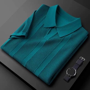 Verano fino elegante estilo <span class=keywords><strong>Caballero</strong></span> diseño único hueco hielo seda tejido blanco Polo hombres <span class=keywords><strong>manga</strong></span> <span class=keywords><strong>corta</strong></span> Slim Fit - Product Image 1