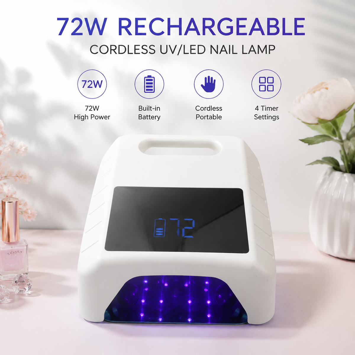 Rechargeable Wireless UV Led Nail Lamp OEM ODM 72W Cordless Nail Dryer Lamp Rechargeable