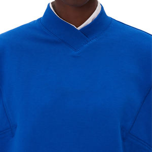 Haute qualité Vintage bleu couleur unie 500 GSM pull à capuche décolleté croisé nouvelle étiquette tissée personnalisée à la mode impression bouffée à capuche - Product Image 5