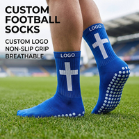 Chaussettes de football personnalisées à motif croisé, antidérapantes, respirantes, bleu marine, pour match d'équipe