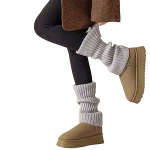 Solid Color Knit Slouch Socks For Women Winter Warm Calf Length Thick Stretchy Snow Boot Socks Casual Fashion Gray White Black - Product Image 5