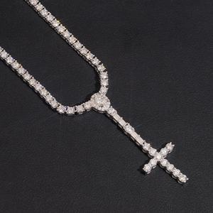 <span class=keywords><strong>Collana</strong></span> Tennis Hip Hop in <span class=keywords><strong>Argento</strong></span> 925 con Diamanti Tester, Catena Tennis di Lusso 3MM, <span class=keywords><strong>Collana</strong></span> Tennis con Croce <span class=keywords><strong>Rosario</strong></span>, Collane Moissanite VVS - Product Image 3