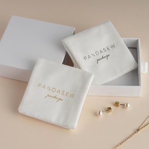 PandaSew Custom Logo Luxury Jewelry Packaging Bag <b>White</b> Suede <b>Envelope</b> Style Jewelry Pouch - Product Image 3