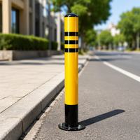 Poteau de signalisation routière en acier, jaune et noir, avec base soudée, bride de montage, réflecteur, robuste, pour barrière de stationnement