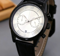 Montre-bracelet de luxe pour hommes d'affaires, fonction chronographe, boîtier en or rose, cadran bleu, bracelet en cuir marron, montre habillée pour homme pour un usage quotidien