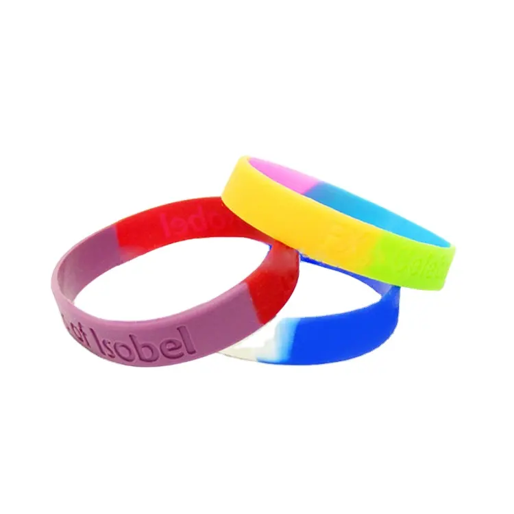 Fashion kustom potongan gelang silikon lembut Debossed silikon gelang diajukan dalam warna untuk Actviity