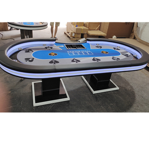 โต๊ะโป๊กเกอร์แบบกำหนดเองสำหรับคาสิโนมืออาชีพ โต๊ะเล่นเกมแบล็คแจ็คหรูหราพร้อมไฟ LED สำหรับใช้ในบ้านหรือห้องเล่นเกม - Product Image 1
