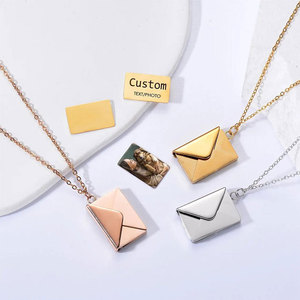 Custom wholesale 316L Stainless Steel 14k 18k Gold Plated Picture Photo Pendant <b>Locket</b> Envelope Jewelry Necklace for <b>Women</b> Men - Product Image 2