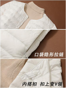 Veste <span class=keywords><strong>longue</strong></span> à col rond d'automne et d'hiver avec <span class=keywords><strong>doudoune</strong></span> mince sans col pour <span class=keywords><strong>femme</strong></span> <span class=keywords><strong>mi</strong></span>-<span class=keywords><strong>longue</strong></span> - Product Image 4