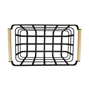 Nuovo prodotto cucina cucina cibo rettangolare metallo nero cesto portaoggetti <span class=keywords><strong>con</strong></span> maniglie in legno - Product Image 4