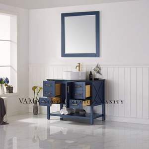 VAMA — meuble de salle de bain avec lavabo contemporain, lavabo, vasque uni en verre, couleur bleu marine, 756042B, 42 pouces - Product Image 3