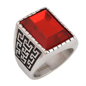 Anillo Geométrico para Hombre de 7MM con Bisel de Piedra Roja, Joyería de Moda, Regalo - Product Image 2