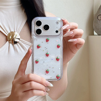 Coque de téléphone en époxy transparente avec confettis scintillants 3D fraise et étoile pour iPhone 18 17 Pro Max 16 15 14 13, protection en TPU cristallin