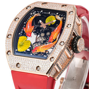 2026 New Rose Gold Diamond Set <b>Red</b> Carp Unique Barrel Shaped Skeleton Mechanical Water Resistant Unisex Watch - Product Image 3