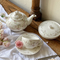 Ensemble tasse et soucoupe en céramique à motif floral gaufré rétro français, mug à café et lait pour le petit-déjeuner