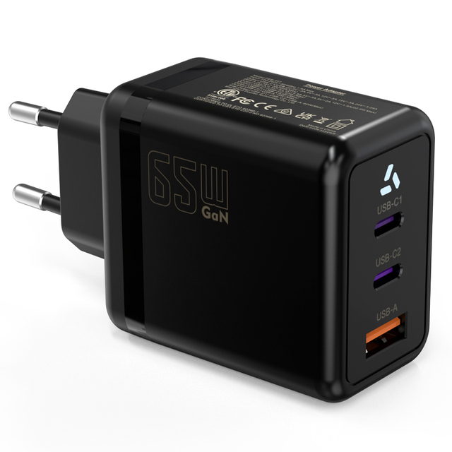 EU Certified 65W GaN PD Fast Charging Power Adapter 2C1A Multi Port Wall Charger EU Plug for Notebook Smartphone