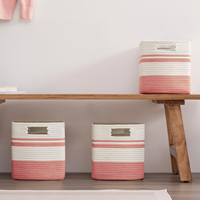 Panier de rangement pliable en corde de coton tressée, grand panier à linge avec poignées durables – Vente chaude