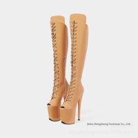 Bottes de danse sexy pour femme, hiver, plateforme haute, imperméables, respirantes, doublure en peluche, pour boîte de nuit, pole dance, 20 cm, avec genouillères, transfrontalières