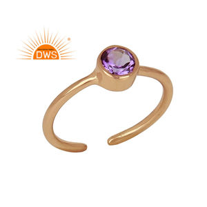 Bague en améthyste naturelle, plaquée or rose 18 carats, argent 925, bande ouverte, pour filles, fabricant de bijoux - Product Image 1