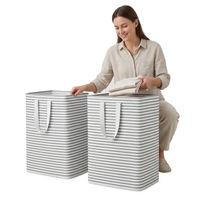 Lot de 2 paniers à linge pliables robustes en plastique, imperméables, pour chambre et buanderie, gris, 80 L chacun (160 L au total)