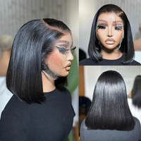 Perruque Courte Bob Carré Colorée Sans Colle avec Dentelle Frontale Brésilienne et Péruvienne pour Femmes Noires, Dentelle Frontale Colorée avec Cheveux Humains