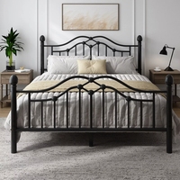 Lits en métal simples et queen en gros, pas chers, cadre blanc et noir, meubles de salon avec lit simple surélevé sur les côtés
